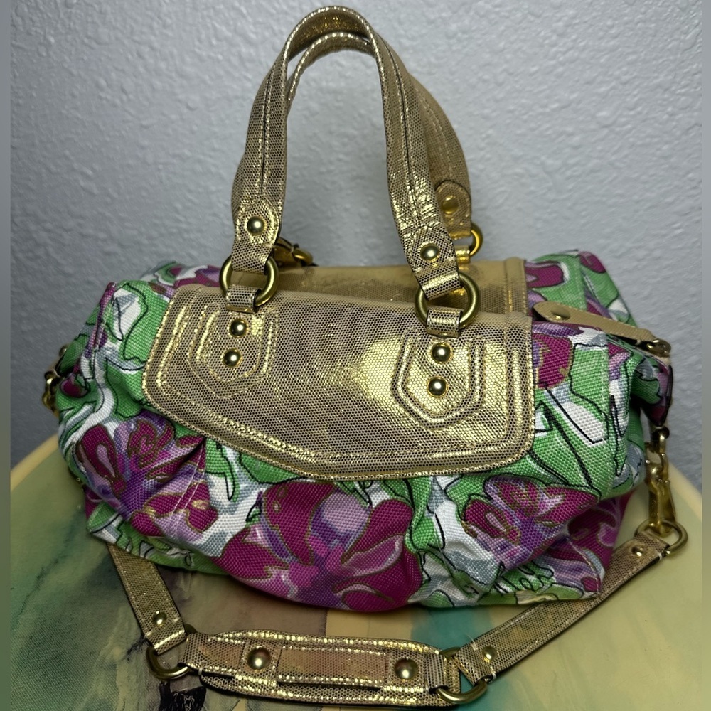 Vintage Coach Poppy Satchel Bag Multicolor Floral Gold Metallic Trim 14589 - Picture 5 of 13